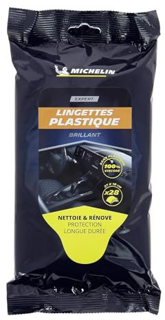 MICHELIN 008896 28 Lingettes Nettoyantes Plastiques Brillants Voiture, Nettoie, Rénove et Protège, Tableaux de bord, Garnitures, Pare-chocs, 100% Viscose