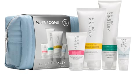 Philip Kingsley Set regalo con simboli per capelli, elastico, shampoo, balsamo e siero gloss, 40 ml, 170 ml, 150 ml, 20 ml