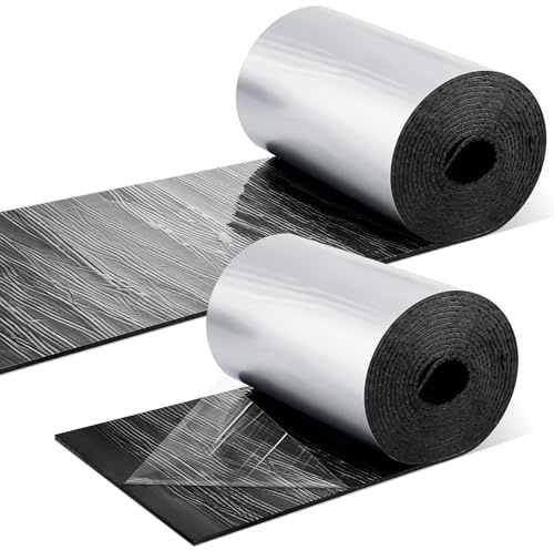 Frienda 2 Rolls 12 x 360 x 1/8 Inch Duct Tape Self Adhesive HVAC Wrap Insulation Thick Aluminum Sliver Pipe Tape Wrap Blanket Foil Heat Radiant Barrier Strong Adhesive for Wall Sound Deadening Pipe