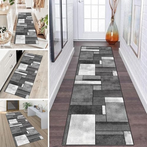 LUMIPAP Tappeto a passatoia per cucina e corridoio, antiscivolo, lavabile, per corridoio, lavanderia, 50 x 350 cm, grigio retrò