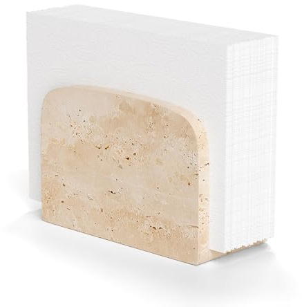 WORHE Serviettenhalter aus Travertin, Serviettenspender aus Naturstein | stehend, für Cocktailservietten und Restaurantpapier, passend für alle Esszimmer und Wohnkulturen, Beige (WH083)