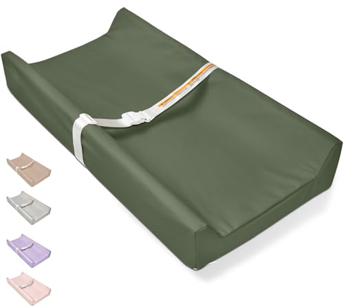 Vegan Leather Baby Changing Pad - Diaper Wipeable Changing Pad, Waterproof Cover Changing Mat for Dresser and Table,Taupe (Dark Green)
