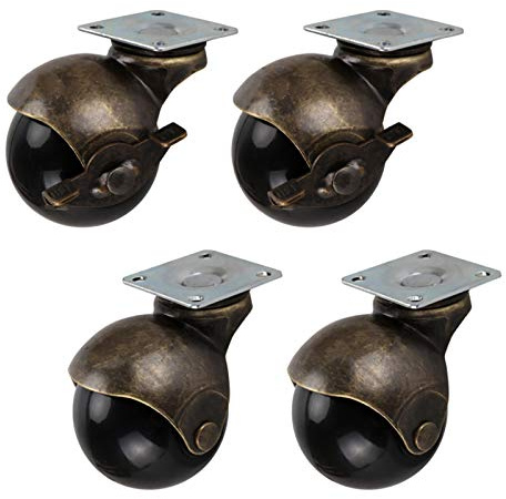 4Pcs 2 Nylon Swivel Castor Wheels with Brake Heavy-Duty Ball Caster Wheels for Furniture Antique Replacement Ideal for Smooth Mobility and Stability