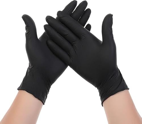 Lot de 50 gants jetables en nitrile rose, sans poudre, for le nettoyage ménager, la cuisine, jardinage, travail, vaisselle et l'industrie(Black 50pcs,M)
