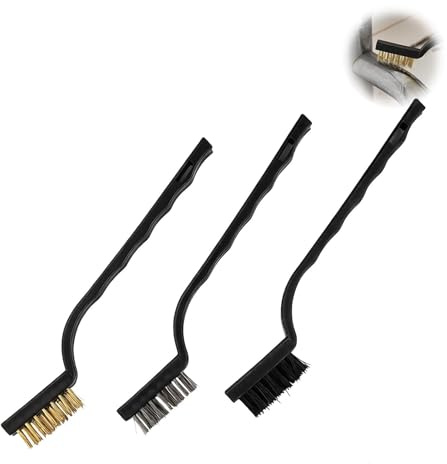 3 Pcs Mini Wire Brush Set, Stainless Steel Brass & Nylon Bristles, Toothbrush-Style Cleaning Brushes for Rust, Welding Slag, Stains, Sink, Oven, Tile & DIY