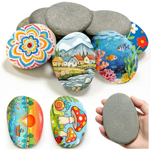 Rongrongago 10 Pièces Galets a Peindre, 5-8 cm Pierres Plates à Peindre, Lisses Galets Decoratif pour Peinture, Création Artistique, Décoration de Jardins et D'aquariums