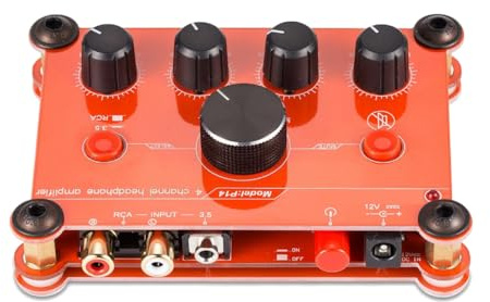 HWIREUIGT P14 4-Channel Headphone Amplifier DC12V Studio Headphone Distributor 3.5mm Stereo 19 DB Gain UK Plug