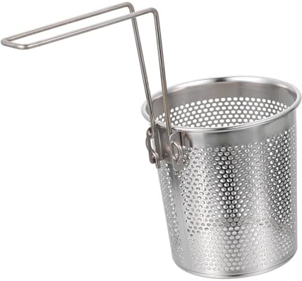 LALAFINA Stainless Steel Pasta Strainer Basket with Foldable Handle, Fine Mesh Noodle Sieve for Water Draining, Kitchen Food Strainer for Household Cooking and Pasta Preparation