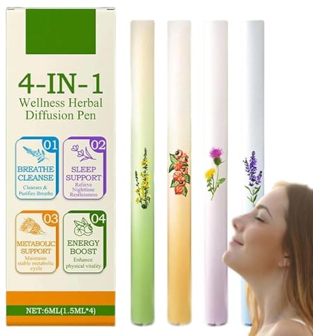 4Pcs Herbal Aromatherapy Inhaler Stick, Portable Diffuser Pen, Oral Fresh Breathing Support