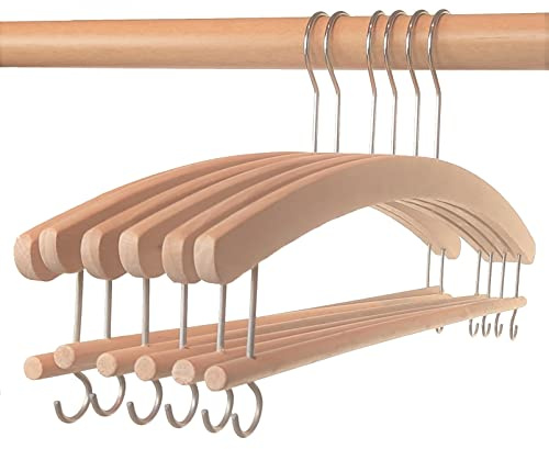 HAGSPIEL Kleiderbügel aus Buchenholz, Einfachbügel roh, 42 cm lang, sehr platzsparend, mit verzinktem Schraubhaken Made in Austria (EU) Standard (20, mit Steg)