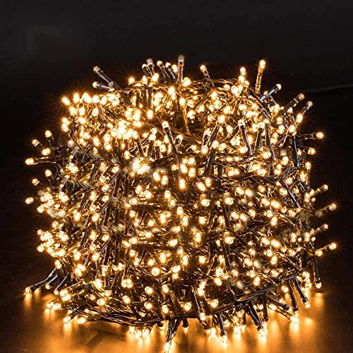 Quntis Christmas Tree Lights Warm White 25M 1000 Led Indoor Outdoor Cluster Fairy Lights Mains Powered Safe Low Voltage Decoration for Xmas Tree Garden Gazebo Party Wedding Pergola Wedding Window