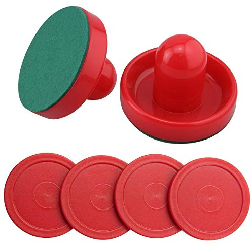 Mini Air Hockey Pucks and Paddles - Replacement Set Value Pack - Set of Two Red Air Hockey Pushers and Four 2 Inch Red Pucks I Epic Gifts