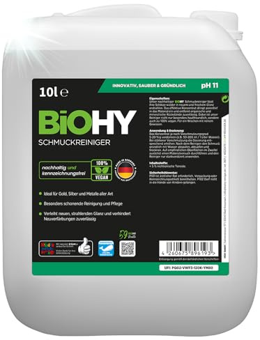 BiOHY Limpiador de joyas (Bidón de 10 litros) | Fórmula de brillo activo |Limpieza sostenible y suave para relojes, gafas, joyas y metales preciosos (Schmuckreiniger)