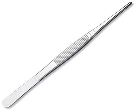 Pinzette dritte in acciaio inox lunghe 20 cm con punte seghettate rotonde per hobby fai da te, pinzette da cucina
