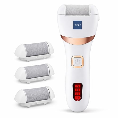 Electric Foot File, Rechargeable Hard Skin Remover for Feet, Callus Remover, Foot Scrubber, Dry Dead Skin Exfoliator with 3 Washable Rollers, White