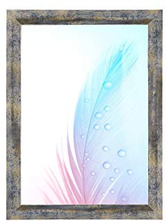 DR35 Marco de fotos de 34 x 25 cm (azul, plata y oro), marco de madera MDF de 35 mm de ancho, hecho a medida, incluye cristal acrílico antirreflectante, parte posterior estable y ganchos