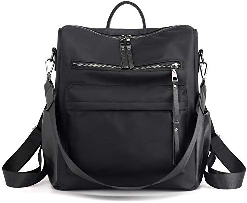 ZOCILOR Women's Fashion Backpack Purse Multipurpose Design Convertible Satchel Handbags and Shoulder Bag PU Leather Travel bag (Black Nylong)