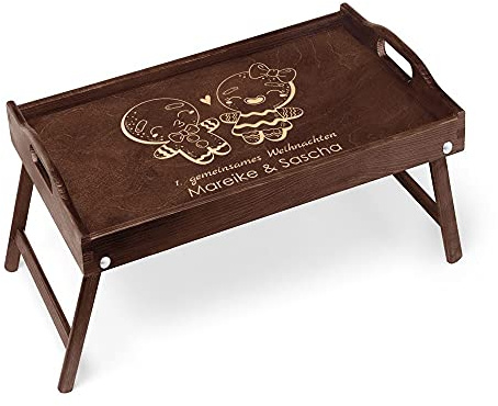 Maverton Serviertisch mit Gravur - personalisiert - Snack-Tablett mit Griffen - klappbare Beine - erhöhter Rand - zu Weihnachten - Dunkelbraun - Lebkuchen