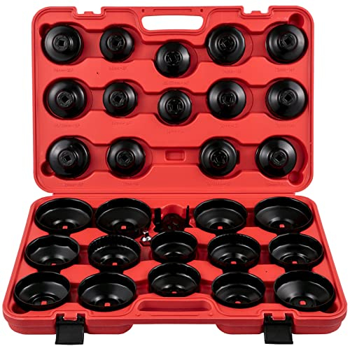 VEVOR Ölfilterschlüssel Ölfilterkappen Satz 30 tlg, ÖlFilter Ölfilterkappen 3,175 mm Ölfilterschlüssel Druckguss Ölfilterschlüssel Werkzeug, Ölfilter Steckschlüssel Set Ölfilter-Kappen
