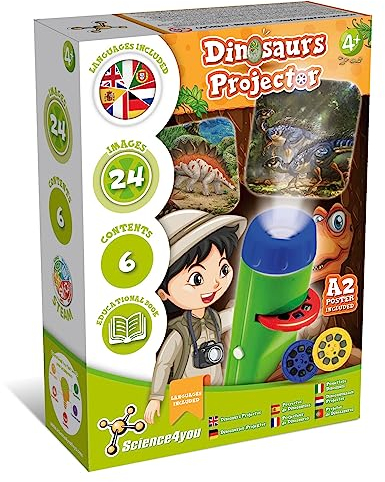Science4you Dino Taschenlampe für Kinder ab 4+ Jahren - Dinosaurier Spielzeug: Projektor Lampe mit 24 Bilder, Dinosaurier Poster - Dino Geschenk, Paläontologie und Lernspielzeug für 4+ Jähren