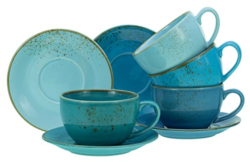 Creatable, 23699 Nature Collection Aqua Bistro Cups Set, 8-Piece Crockery Set, Cappuccino Set Made of Stoneware, Dishwasher and Microwave Safe, Quality Production