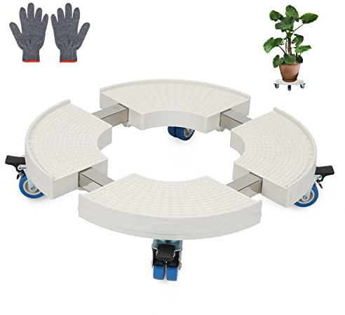 Tubiaz Rullo per piante rotondo, regolabile individualmente Ø 38 cm fino a 52 cm, portata 200 kg, sottovaso con ruote, per interni ed esterni