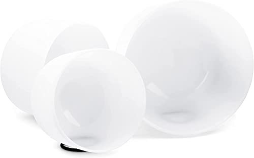 GREALY 440Hz/432hz Juego de 3 Piezas Juego de Cuencos de Canto de Cristal Blanco de Cuarzo de Chakra Esmerilado con Delanteros de Gamuza Gratis, Mazo de Goma, 3 * Cojín de Brocado de Seda