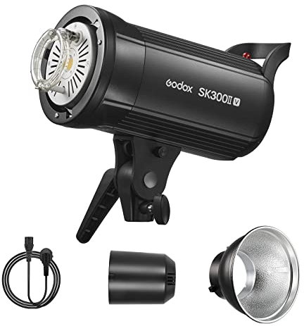 Godox SK300II-V Flash de Studio, 300Ws Strobe Flash avec COB LED Modeling Lampe 5700K, GN58 Studio Flash Temps de Recyclage 0,1-1,5s, 40 Niveaux de Flash 2.4G sans Fil System avec Bowens Mount