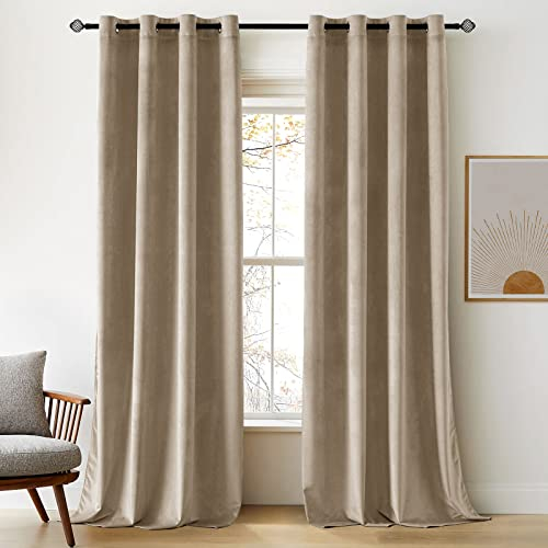 Woaboy Samtvorhänge Verdunkelungsvorhang Gardinen Samt mit Ösen Blickdicht für Wohnzimmer Blackout Curtains Thermovorhang Schalldämmend Schlafzimmer Vorhang 2er Set 140x225cm (B x H) Beige