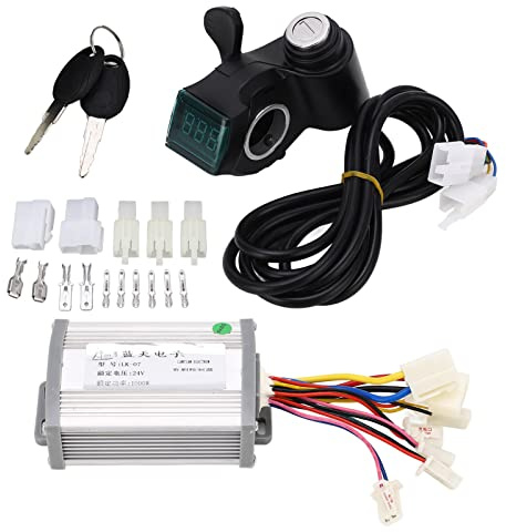 Socobeta 24V 1000W Elektromotor Speed Controller Set, Motor Brush Controller Thumb Throttle Set Elektrofahrrad Fahrrad Scooter Zubehör