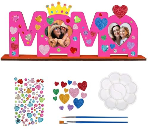 LOOPES Muttertagsgeschenk MAMA Holzbuchstaben Geschenk Mutter Bastelset Holz mit Standhilfe,MAMA Bilderrahmen bemalen und Fotos ankleben,Geburtstag Geschenkideen für MAMA Von Tochter Sohn