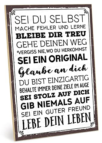 TypeStoff Holzschild mit Spruch – Sei du selbst – im Vintage-Look mit Zitat als Geschenk und Dekoration - HS-00492-X