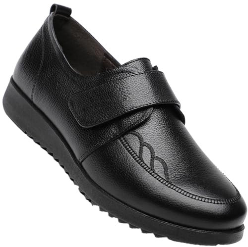 AZMAHT Scarpe per Piedi Gonfi Impermeabili in Pelle Scarpe Uomo Ortopediche Scarpe con Piedi Larghi gonfi e Piedi Grassi Pantofole Diabetici Donna Scarpe Comode Anziani,Nero,37/235mm