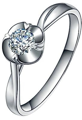 Eternity Ring Silber, Damen Ringe Blumen Herz Solitär 4 Prong Labor Geschaffener Diamant 0.2ct Runde Form Trauringe Größe 56 (17.8) Platin