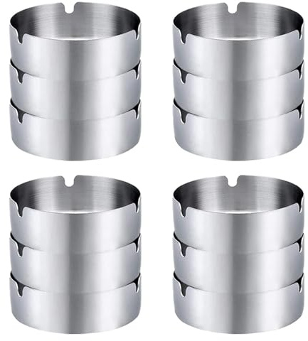 Pack de 12 Ceniceros, Ceniceros, Cenicero Redondo de Acero Inoxidable, Cenicero de Acero Inoxidable de 8cm para Bares, Restaurantes y Dormitorios, para Uso Interior y Exterior
