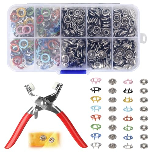 Druckknöpfe Bekleidung Kleidung Handgemaakt - 100 Sets Dauerhaft Nähfrei Buttons Hohle für DIY Basteln/Nähzubehör Fünfpoliger Schließe mit Zange/Feste und Hohl Knöpfe Werkzeug für Kleidung Leder