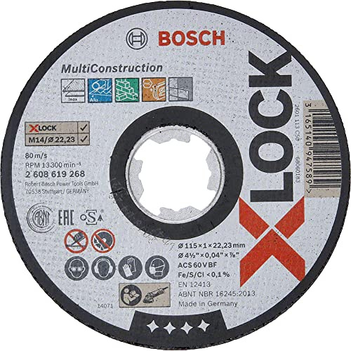 Bosch Professional 1x Gerade Trennscheibe (für MultiMaterial, X-LOCK, Ø115 mm, BohrungsØ: 22,23 mm, Dicke:1 mm) (Packung mit 10)