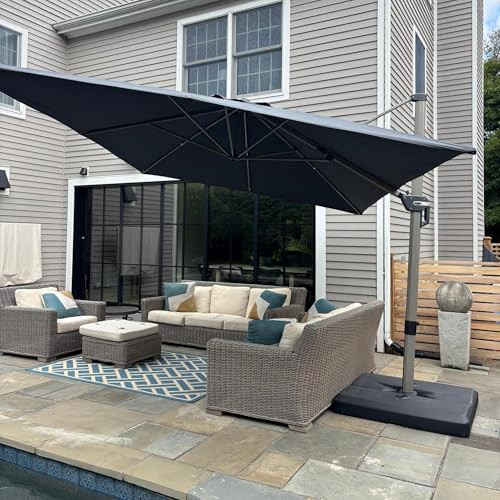 PURPLE LEAF Parasol Déporté 3 x 4 m Rectangulaire, Toit à Rotatif 360°, Protection UPF 50+, Parasol De Jardin Extérieur avec Poteau Champagne Suspendu en Aluminium, Pour Piscine, Terrasse, Gris acier