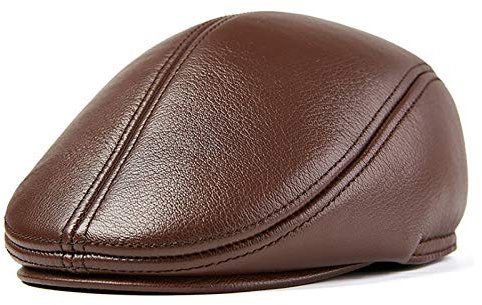 ASerZenith Wintermützen,Herren Leder Baskenmütze Vintage Golfmütze Schiebermütze Zeitungsjungenmütze Herbst Winter(Brown-55-56cm)