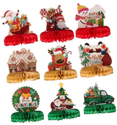 MAGICLULU 9 Stück Weihnachtliches Waben Tischdekoration Aus Papier Kreative Partydekoration Für Weihnachtsfeier Vielseitiges Wabenmuster Dekor