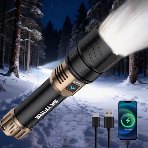 SKYFIRE Rechargeable Flashlight High Lumens,Super Bright Flashlight,Zoomable,Four Modes,Waterproof LED Flash Light for Camping Essentials,Outdoor and Home Emergencies-8000mAh