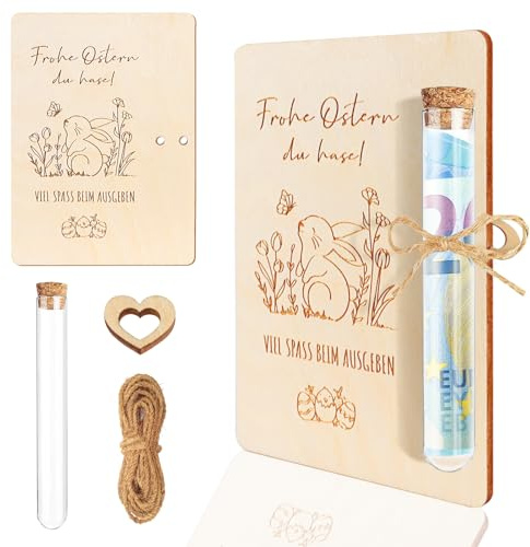 Frohe Ostern Geldgeschenke Verpacken mit Reagenzgläser, Holz Geldgeschenk Geschenkverpackung, Osterhase Geldgeschenk Verpacken, Ostern Geschenk Verpackungen für Damen Herren Junge Mädchen