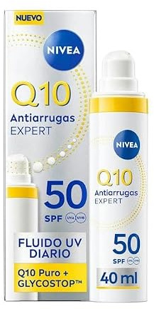NIVEA Q10 Expert - Fluido UV Diario SPF50 - Crema Facial Hidratante Antiedad - Triple Defensa Antiarrugas - Con Q10 Puro y Glycostop - Ideal como Base de Maquillaje - Todo Tipo de Piel - 40 ml