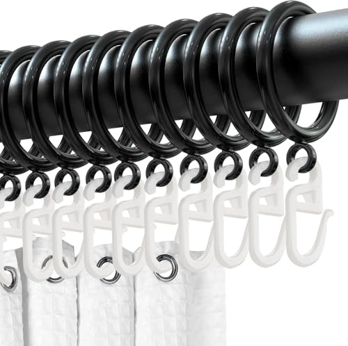 jwtyu 100pcs Curtain Rings with Hooks Curtain Pole Rings for Curtains Shower Curtains Black Inner Diameter 32mm Hook Length 30mm