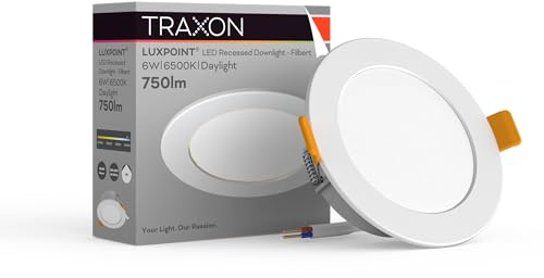 TRAXON LUXPOINT Placa downlight LED - Filbert Circular 6W Luz Neutra 4000K 470Lm PS techo Empotrable Driver integrado, Corte Techo Ø75-80mm IP20 interior (Luz neutra 4000K 6W)