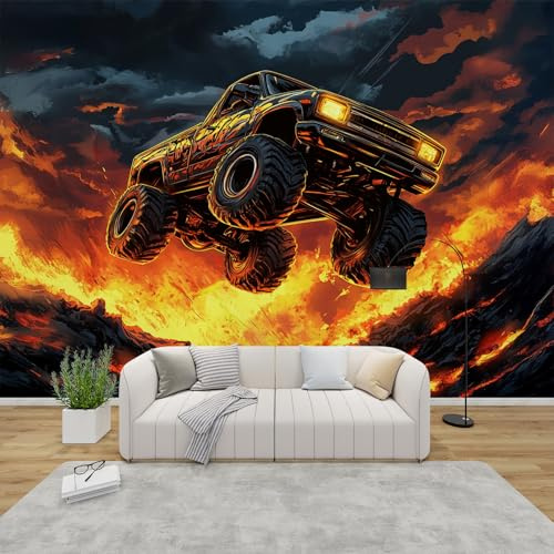 PaxGloz Fototapete Offroad Auto Tapete Monster Truck Tapeten Vliestapete Modern Wandtapete Wohnzimmer Schlafzimmer Kinderzimmer Wanddeko Motivtapeten 200 x 140 cm (B x H)
