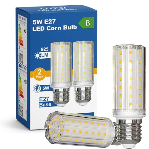 LUTW Energieklasse B E27 LED Warmweiss, 5W Maiskolben Leuchtmittel, 2 Stück | Warmweiß 3000K E27 Mais Birne, Ersetzt 90 Watt Glühlampe, Extra Hell 925LM, für Tischlampe Wandlampe Kronleuchter Stehlampe