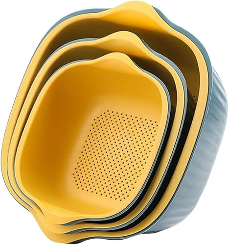 6 Stycken Avloppskorgssats Sil Och Droppskålssats 3 Storlekar Plasttvättskål Och Sil För Placering Och Tvätt Av Frukt, Blue, 29.3×27×12cm