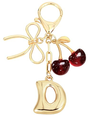 Snylcce Bubble Initial Schlüsselanhänger für Damen | A-Z Buchstaben Taschenanhänger mit Kirsch Erdbeer und Schmetterlingsanhängern für Handtaschen Geldbörsen Rucksäcke