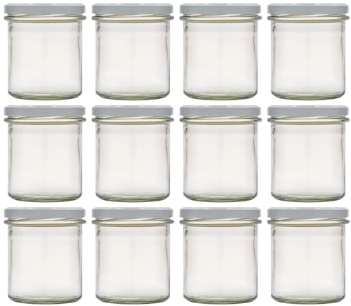 Flaschenland - 12er Set Sturzglas 350 ml Marmeladenglas Einmachglas Einweckglas TO 82 mit weißem Deckel, ideal für Marmelade, Konfitüre, Gelee, Suppe oder Meal Prep, backofenfest | Made in Germany